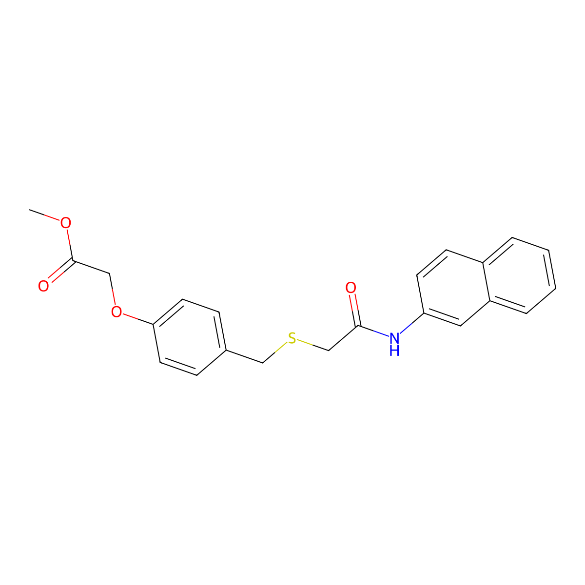 Methyl 2-[4-[[[2-(2-naphthalenylamino)-2-oxoethyl]thio]methyl]phenoxy]acetate molecular structure, CAS 384815-66-1