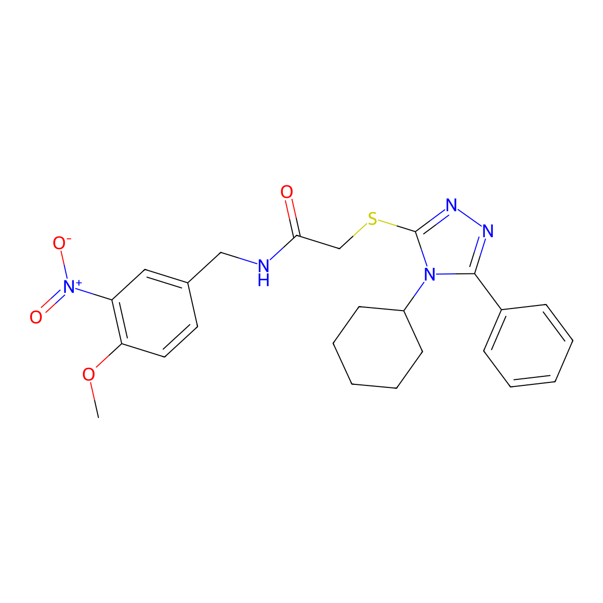 2-[(4-cyclohexyl-5-phenyl-1,2,4-triazol-3-yl)sulfanyl]-N-[(4-methoxy-3-nitrophenyl)methyl]acetamide molecular structure, CAS 384815-87-6