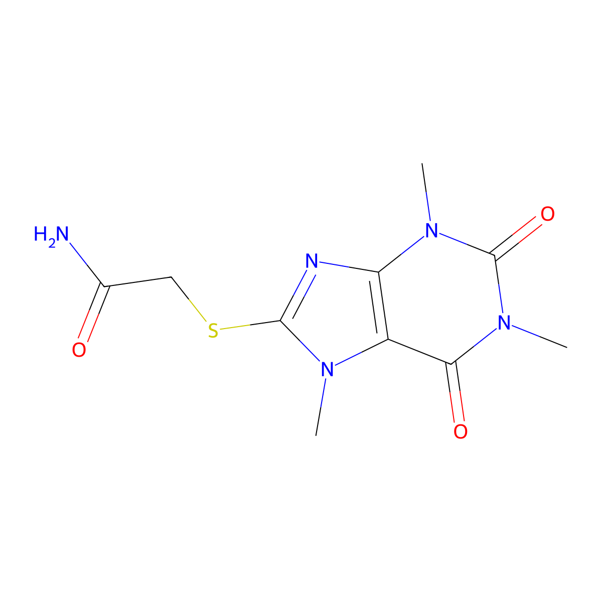 2-[(1,3,7-Trimethyl-2,6-dioxo-2,3,6,7-tetrahydro-1H-purin-8-yl)sulfanyl]acetamide molecular structure, CAS 384816-26-6