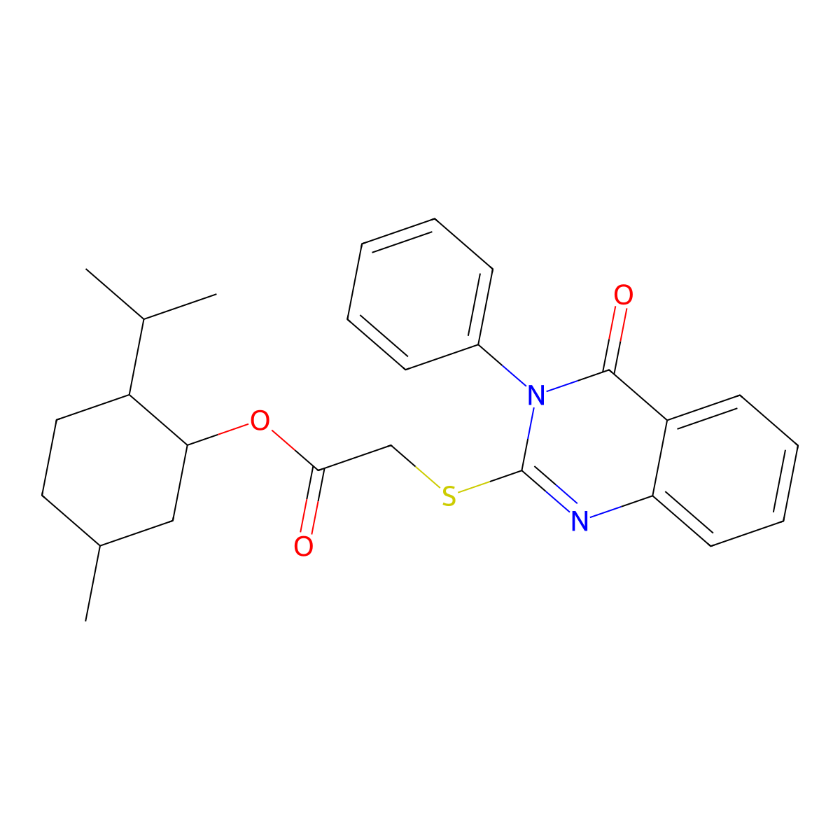5-Methyl-2-(propan-2-yl)cyclohexyl [(4-oxo-3-phenyl-3,4-dihydroquinazolin-2-yl)sulfanyl]acetate molecular structure, CAS 384835-02-3