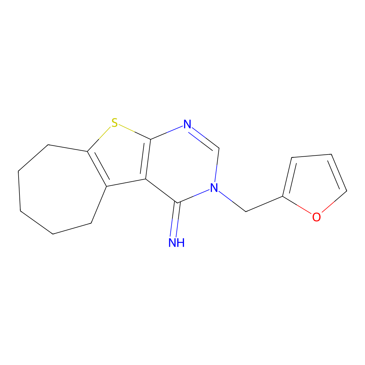 3-(2-furylmethyl)-3,5,6,7,8,9-hexahydro-4H-cyclohepta[4,5]thieno[2,3-d]pyrimidin-4-imine molecular structure, CAS 384847-20-5
