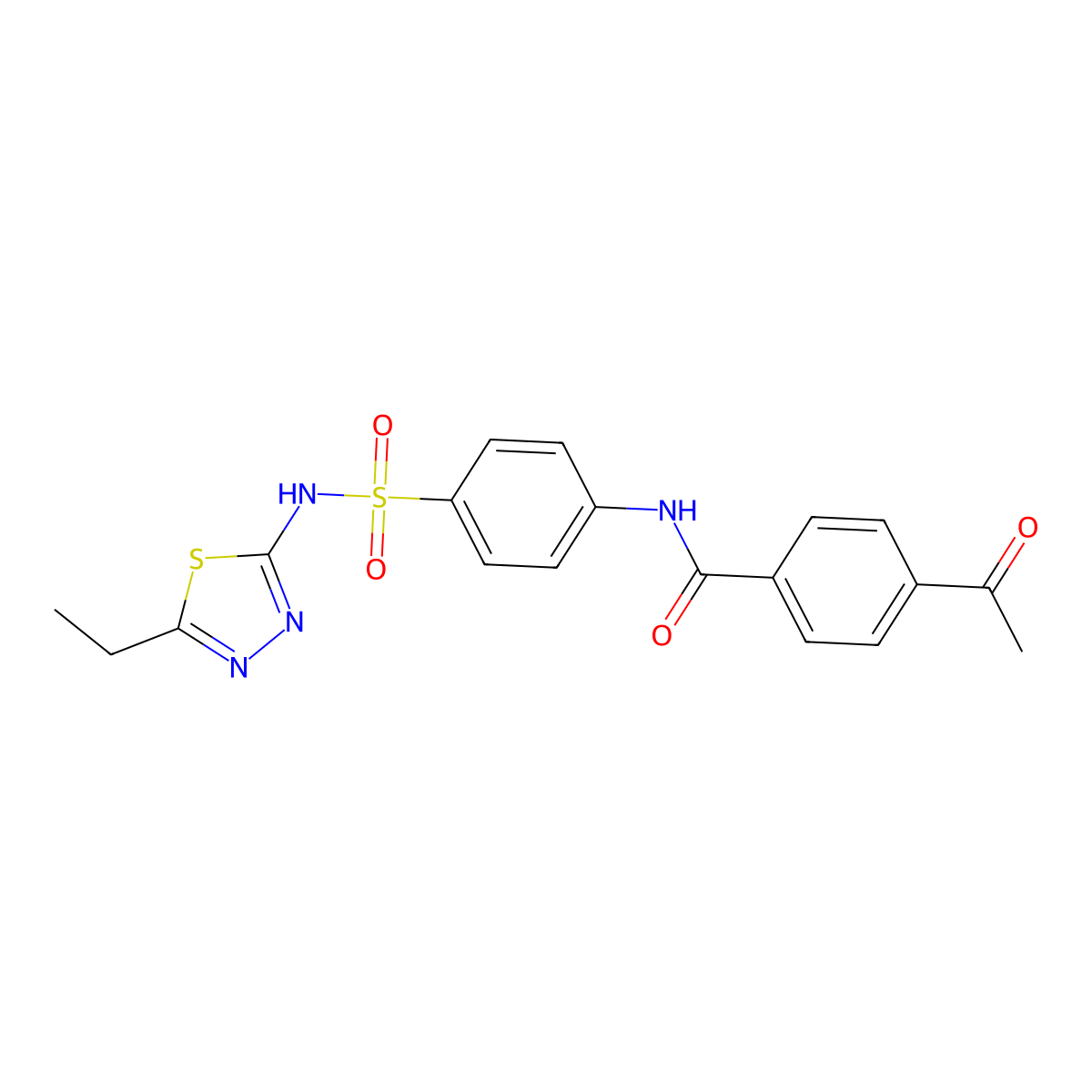 4-acetyl-N-(4-(N-(5-ethyl-1,3,4-thiadiazol-2-yl)sulfamoyl)phenyl)benzamide molecular structure, CAS 384849-12-1