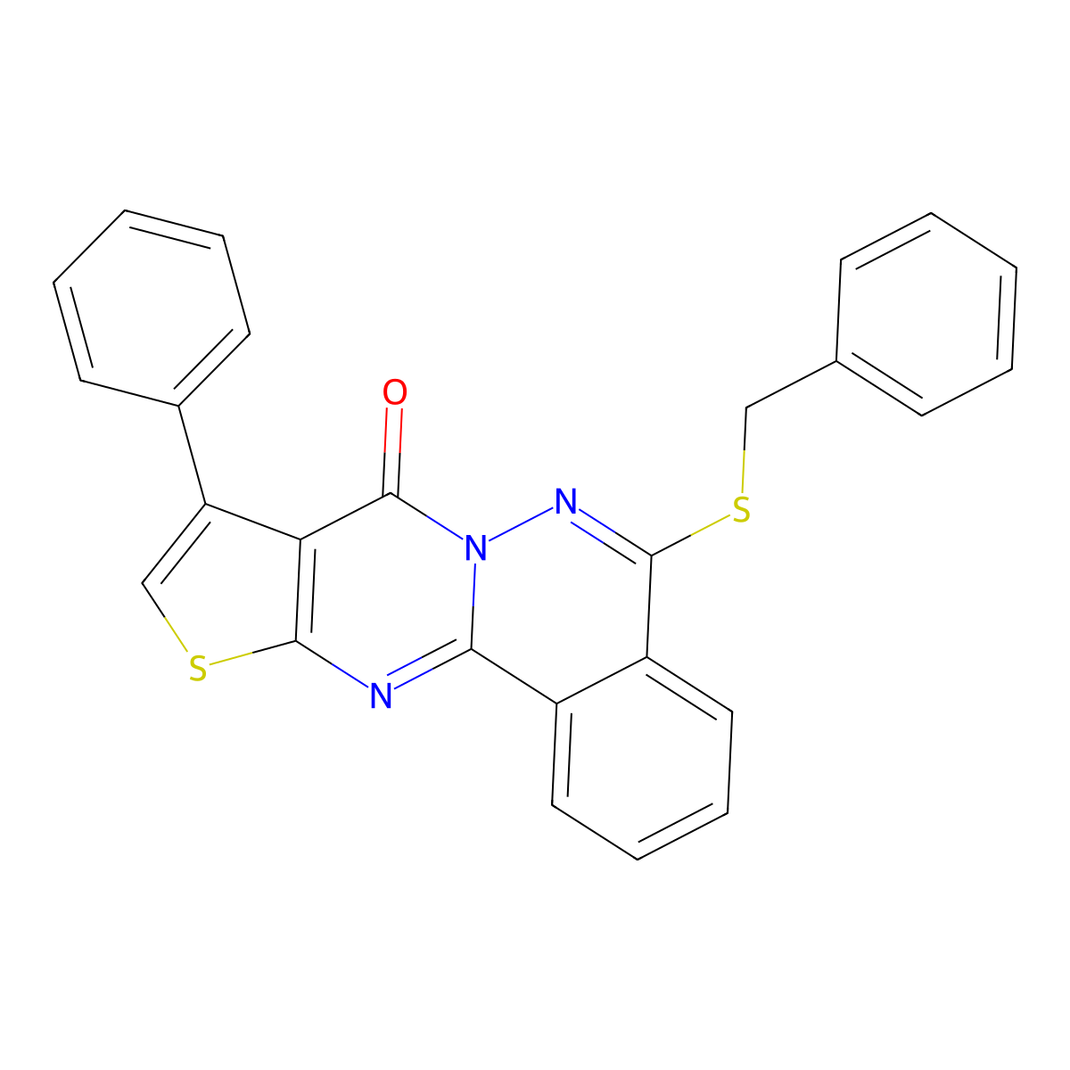 5-(benzylsulfanyl)-9-phenyl-8H-thieno[2',3':4,5]pyrimido[2,1-a]phthalazin-8-one molecular structure, CAS 384849-21-2
