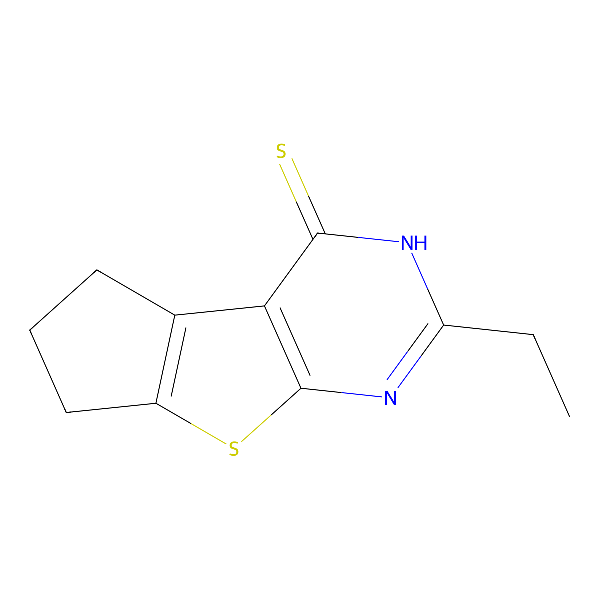2-ethyl-3,5,6,7-tetrahydro-4H-cyclopenta[4,5]thieno[2,3-d]pyrimidine-4-thione molecular structure, CAS 384849-35-8