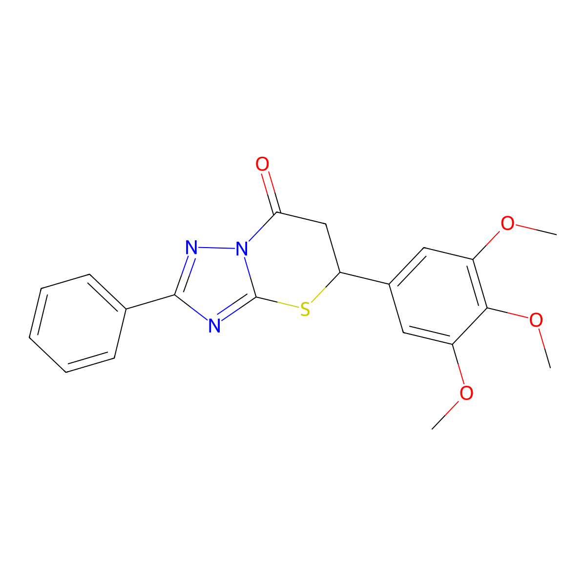 2-phenyl-5-(3,4,5-trimethoxyphenyl)-5,6-dihydro-7H-[1,2,4]triazolo[5,1-b][1,3]thiazin-7-one molecular structure, CAS 384849-36-9