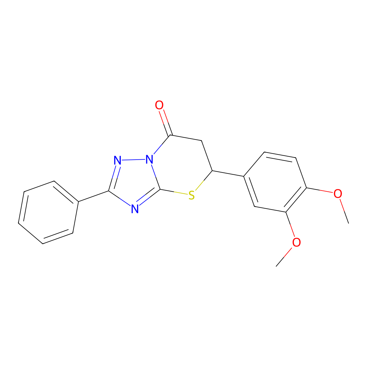 5-(3,4-dimethoxyphenyl)-2-phenyl-5H-[1,2,4]triazolo[5,1-b][1,3]thiazin-7(6H)-one molecular structure, CAS 384849-37-0