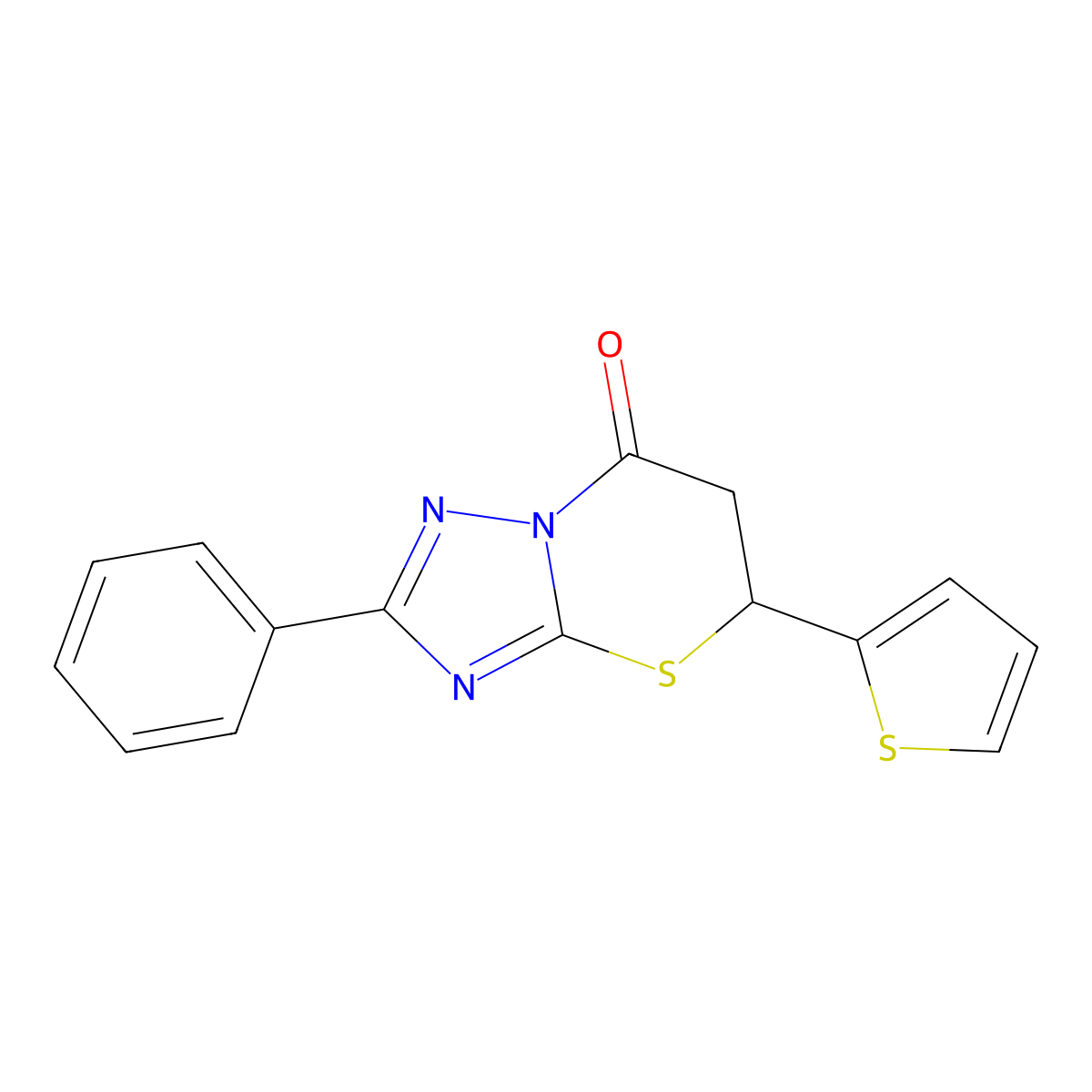 2-Phenyl-5-thiophen-2-yl-5,6-dihydro-[1,2,4]triazolo[5,1-b][1,3]thiazin-7-one molecular structure, CAS 384849-42-7