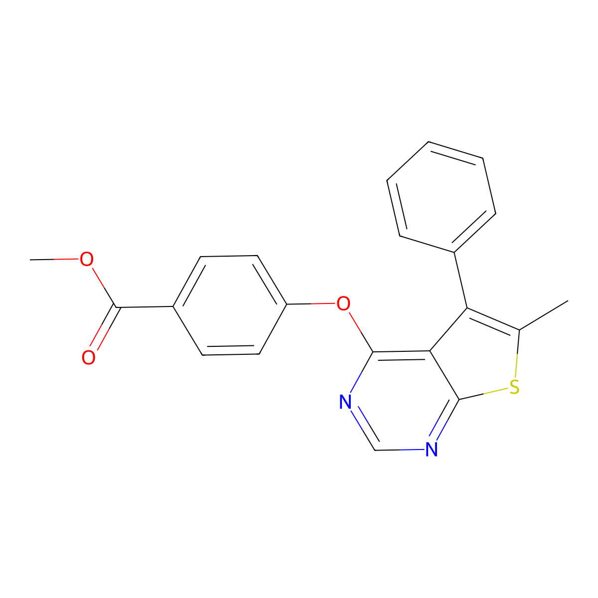 Methyl 4-({6-methyl-5-phenylthieno[2,3-d]pyrimidin-4-yl}oxy)benzoate molecular structure, CAS 384849-45-0