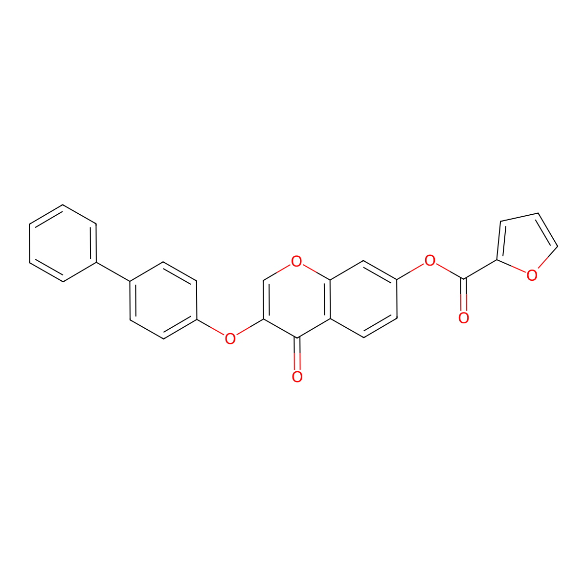 4-Oxo-3-(4-phenylphenoxy)chromen-7-yl furan-2-carboxylate molecular structure, CAS 384849-49-4