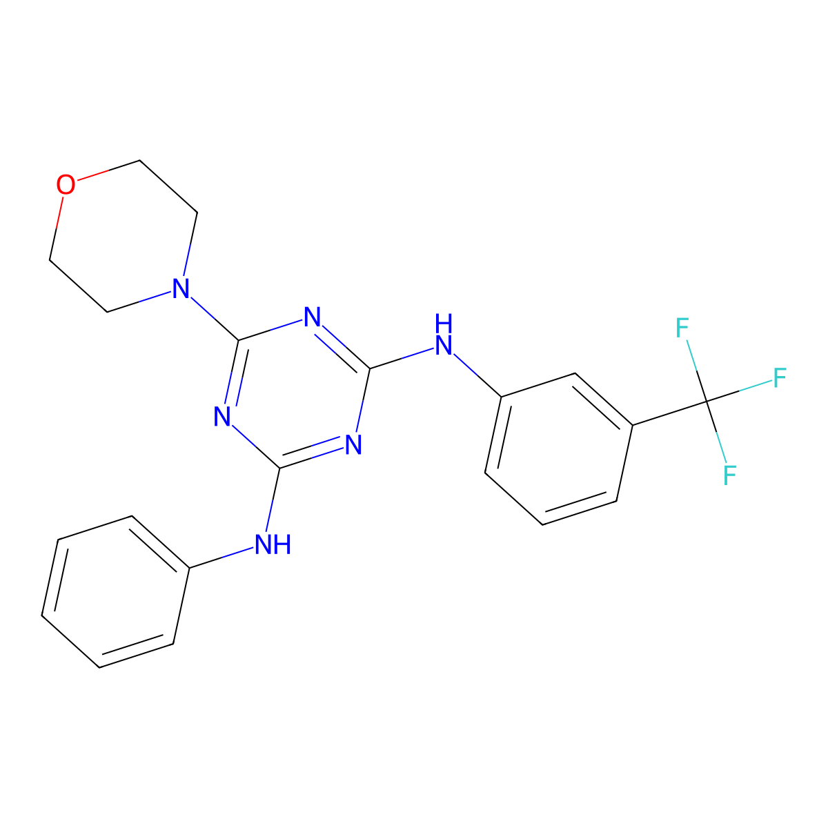 6-morpholino-N2-phenyl-N4-(3-(trifluoromethyl)phenyl)-1,3,5-triazine-2,4-diamine molecular structure, CAS 384849-51-8