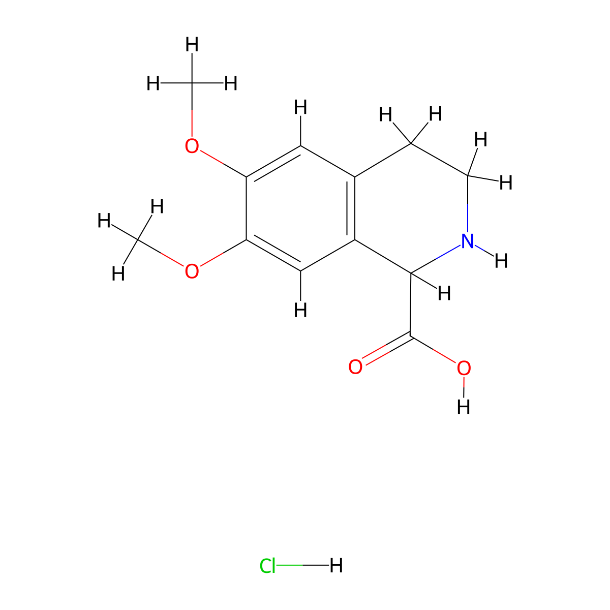6,7-Dimethoxy-1,2,3,4-tetrahydroisoquinoline-1-carboxylic acid--hydrogen chloride (1/1) molecular structure, CAS 38485-01-7