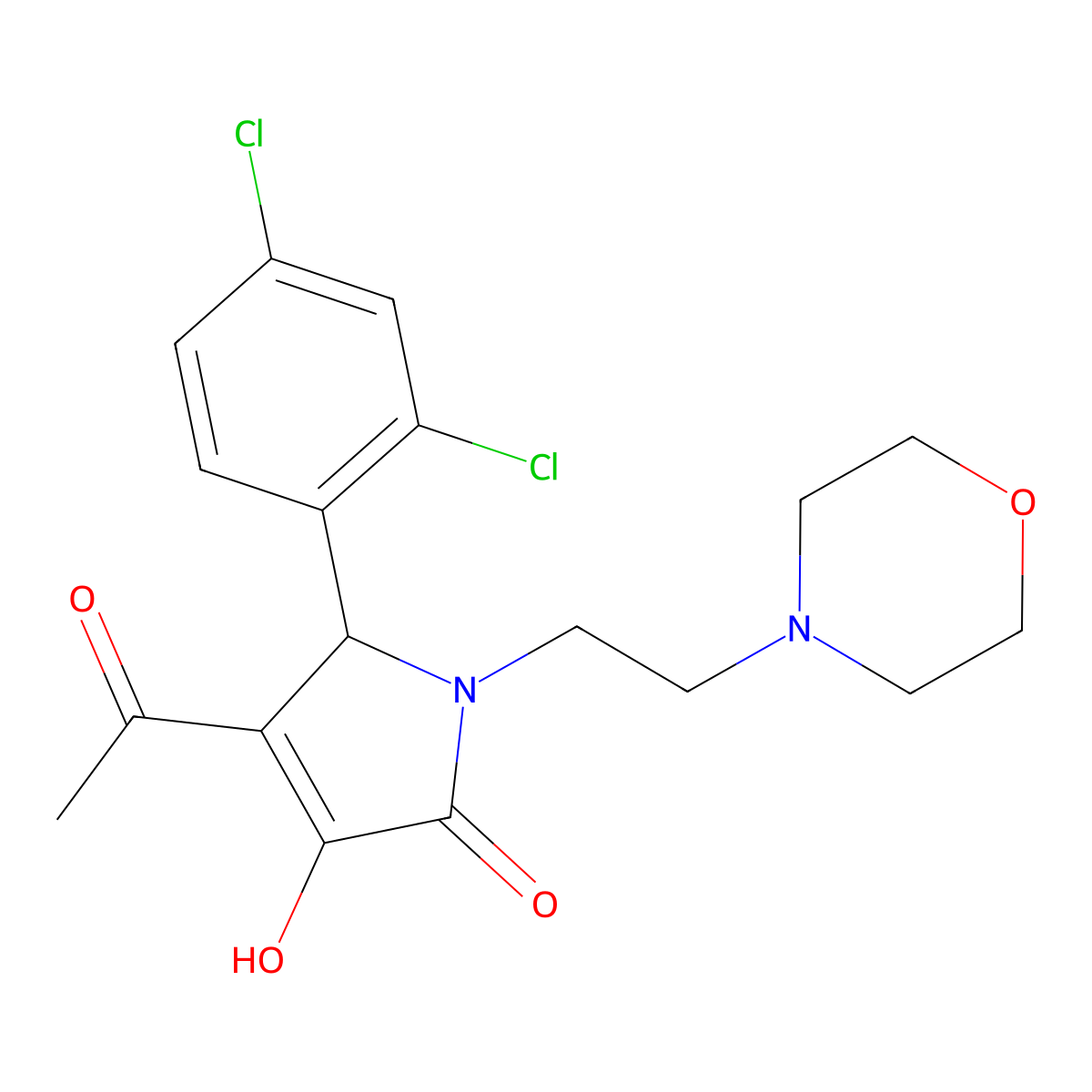 3-acetyl-2-(2,4-dichlorophenyl)-4-hydroxy-1-(2-morpholin-4-ylethyl)-2H-pyrrol-5-one molecular structure, CAS 384855-53-2