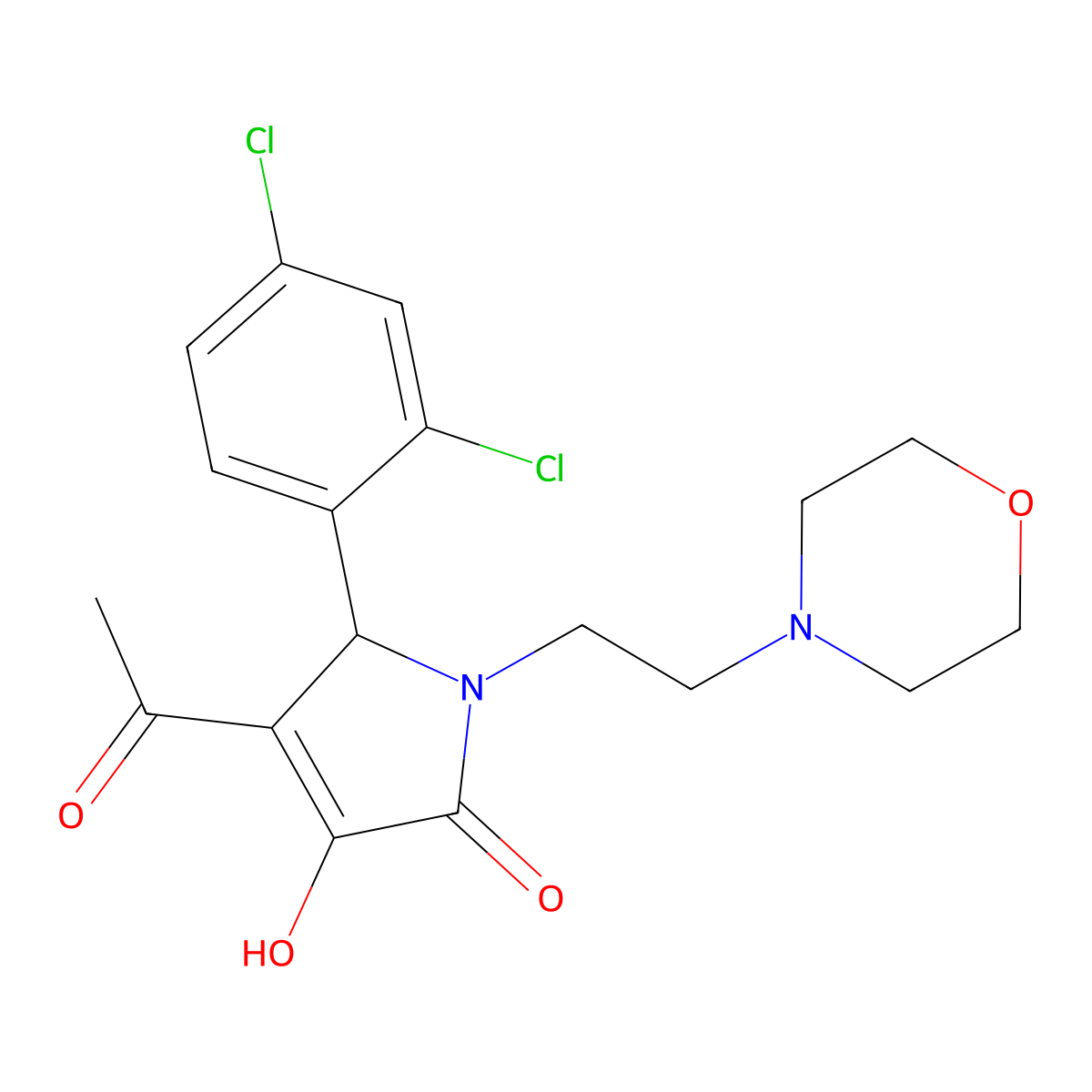 3-acetyl-2-(2,4-dichlorophenyl)-4-hydroxy-1-(2-morpholin-4-ylethyl)-2H-pyrrol-5-one molecular structure, CAS 384855-53-2