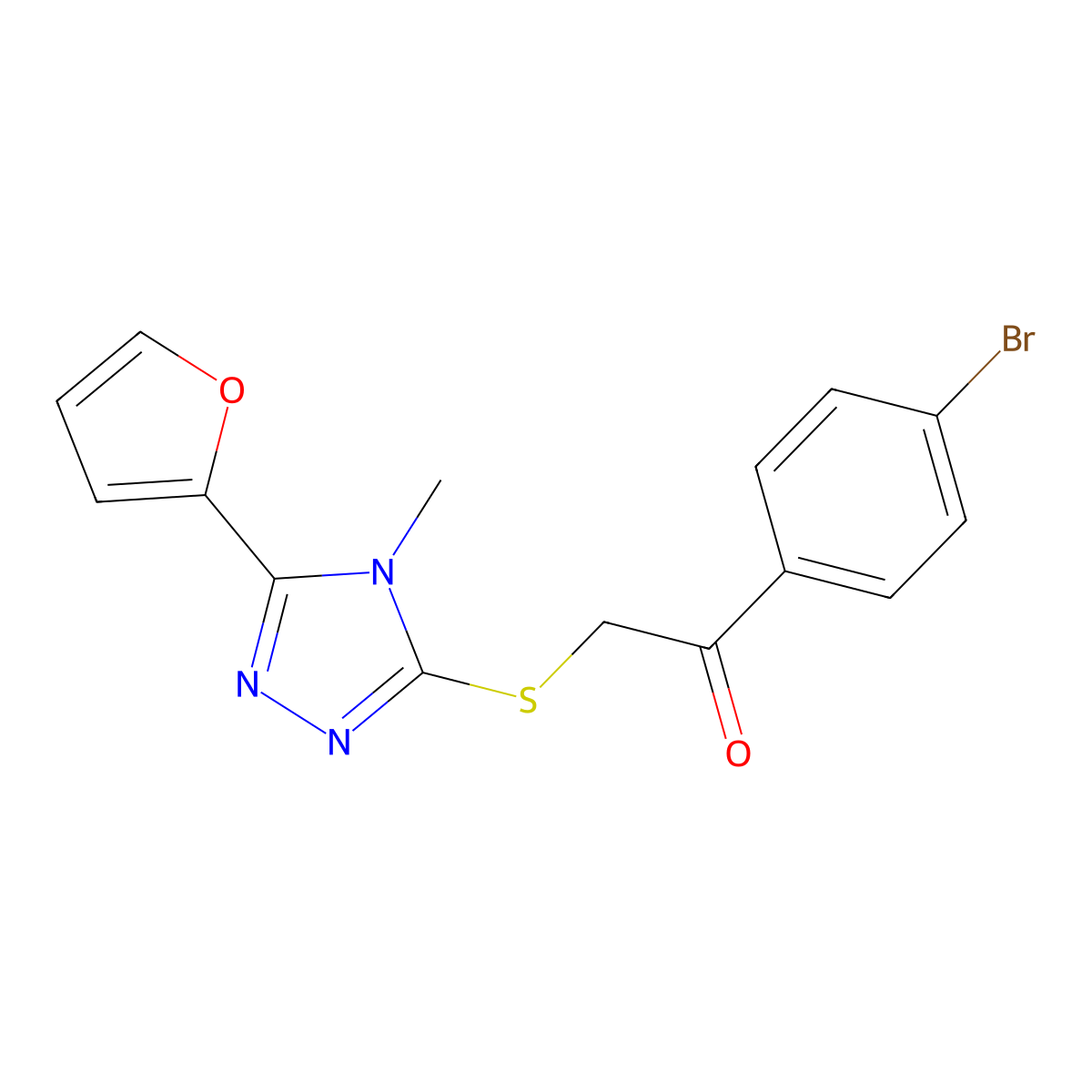 1-(4-bromophenyl)-2-{[5-(2-furyl)-4-methyl-4H-1,2,4-triazol-3-yl]sulfanyl}ethanone molecular structure, CAS 384859-08-9