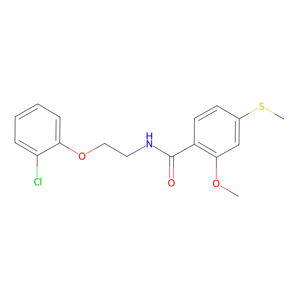 N-[2-(2-chlorophenoxy)ethyl]-2-methoxy-4-methylsulfanylbenzamide molecular structure, CAS 384859-09-0