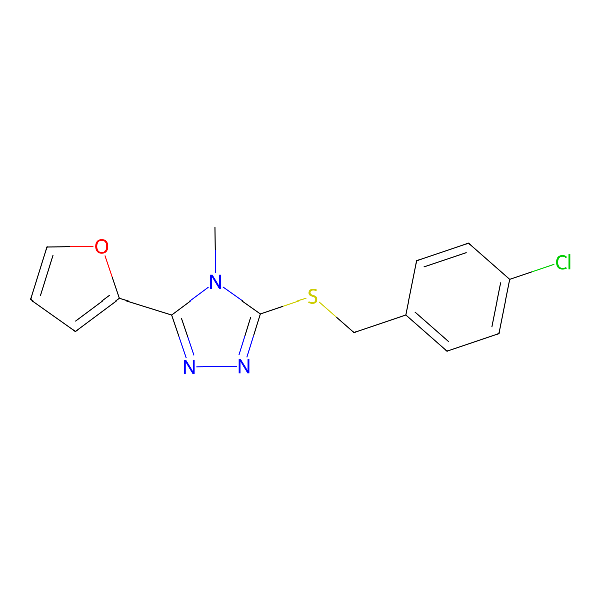 3-[(4-Chlorophenyl)methylsulfanyl]-5-(furan-2-yl)-4-methyl-1,2,4-triazole molecular structure, CAS 384859-17-0