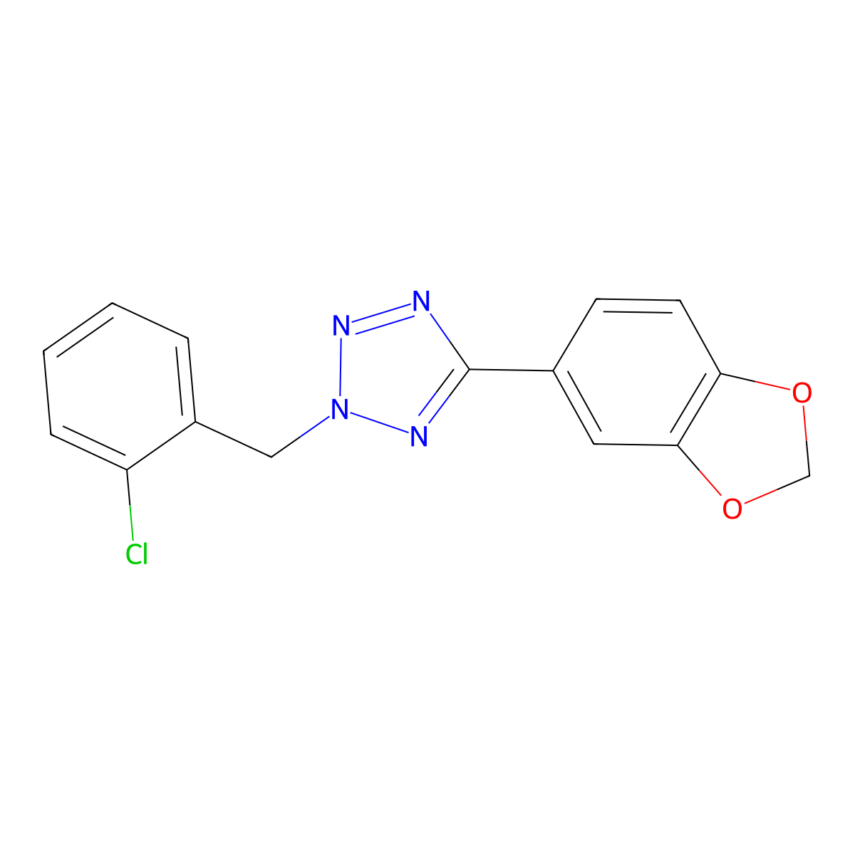 5-(1,3-Benzodioxol-5-yl)-2-((2-chlorophenyl)methyl)-2H-tetrazole molecular structure, CAS 384859-49-8