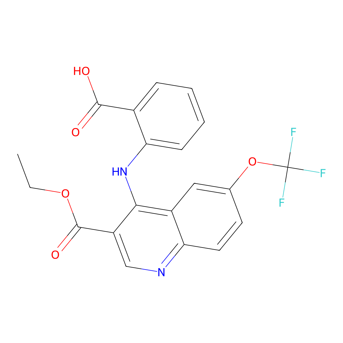 2-[[3-Ethoxycarbonyl-6-(trifluoromethoxy)quinolin-4-yl]amino]benzoic acid molecular structure, CAS 384859-58-9