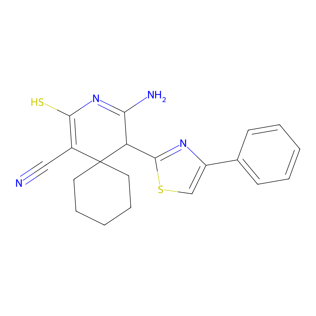 4-Imino-5-(4-phenyl-1,3-thiazol-2-yl)-2-sulfanyl-3-azaspiro[5.5]undec-1-ene-1-carbonitrile molecular structure, CAS 384860-61-1