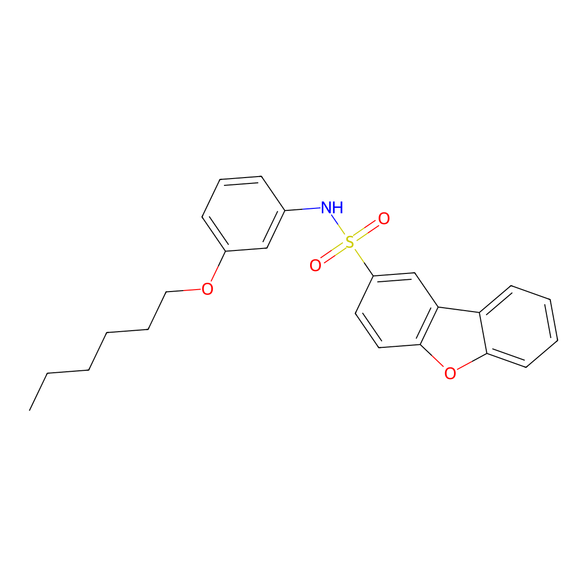 N-(3-hexoxyphenyl)dibenzofuran-2-sulfonamide molecular structure, CAS 384860-81-5