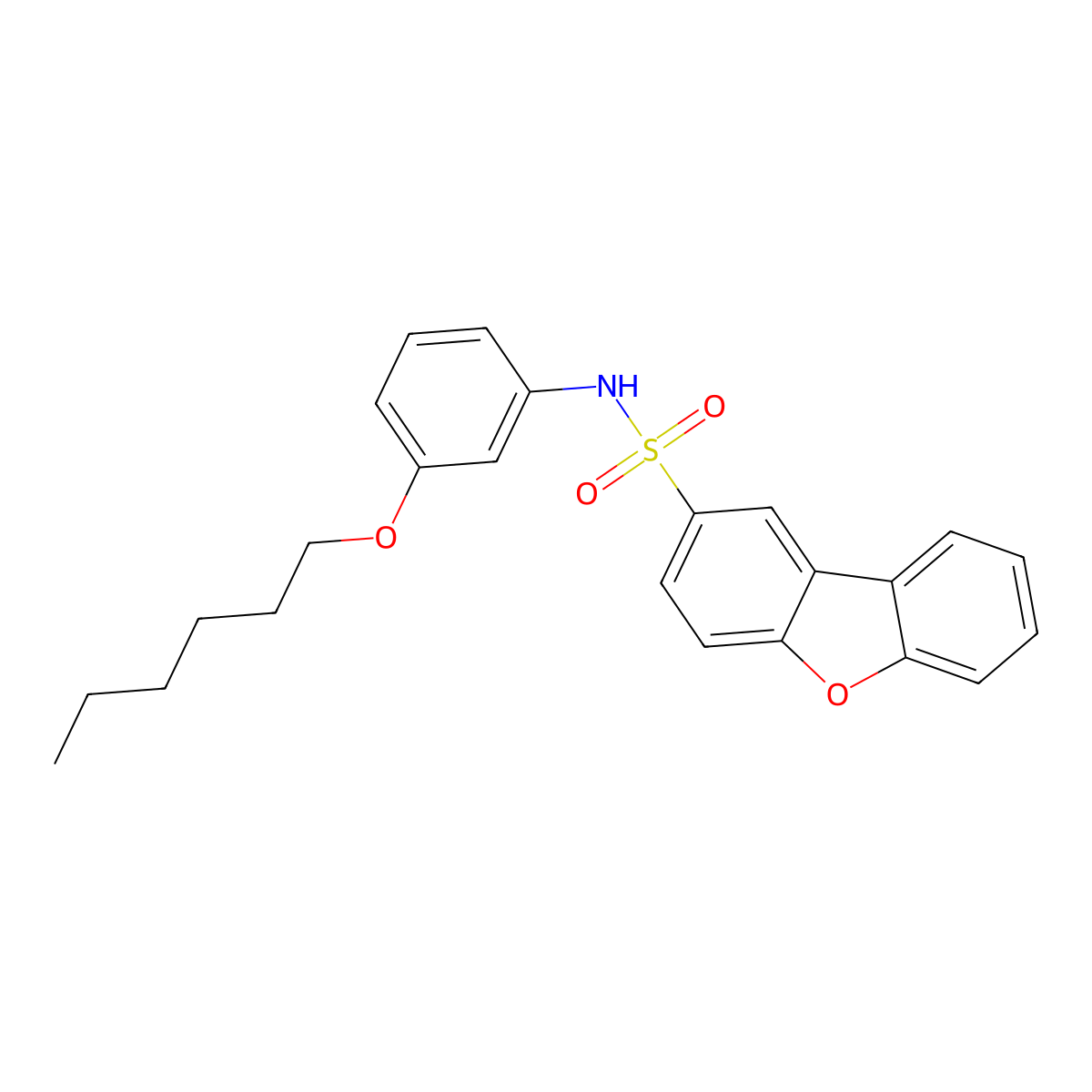N-(3-hexoxyphenyl)dibenzofuran-2-sulfonamide molecular structure, CAS 384860-81-5