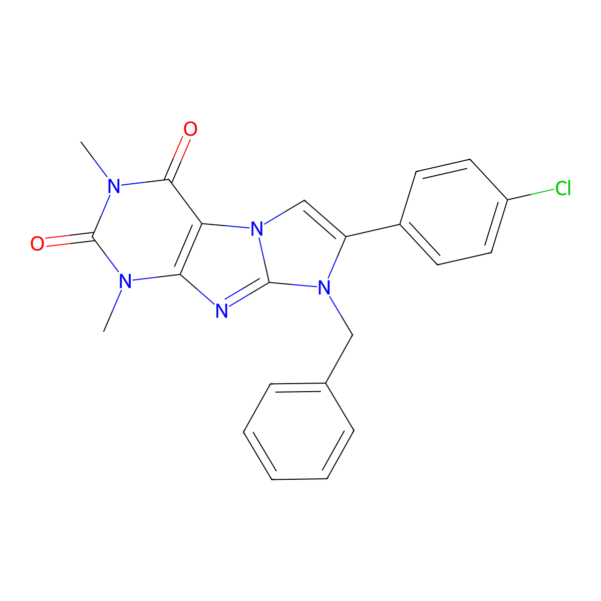 7-(4-chlorophenyl)-1,3-dimethyl-8-(phenylmethyl)-1H-imidazo[2,1-f]purine-2,4(3H,8H)-dione molecular structure, CAS 384860-94-0