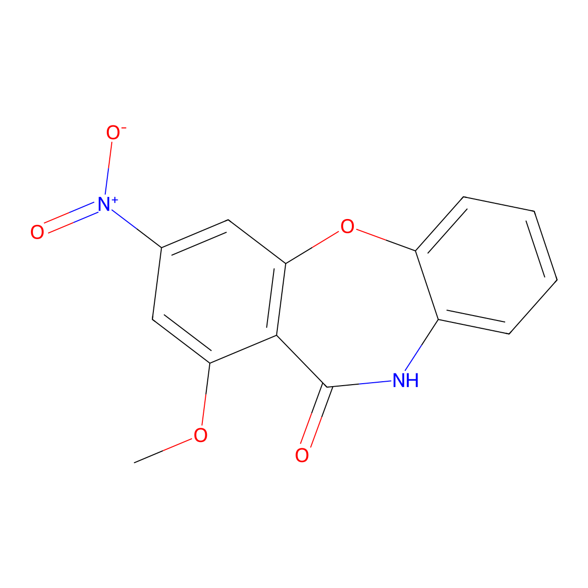 7-methoxy-9-nitro-5H-benzo[b][1,4]benzoxazepin-6-one molecular structure, CAS 384861-07-8
