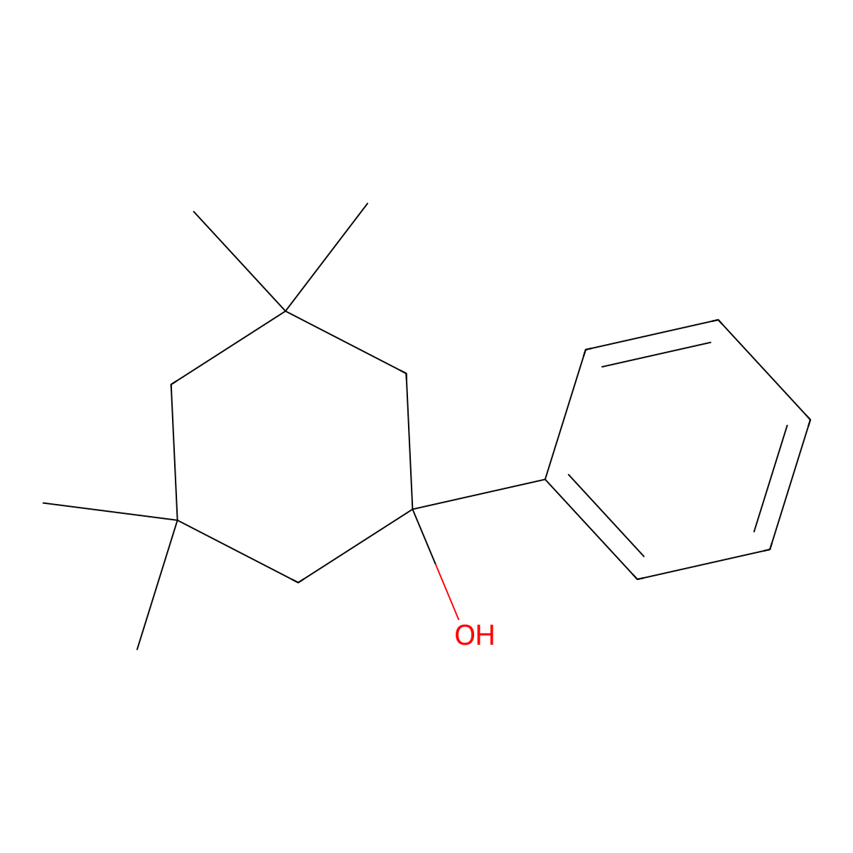 3,3,5,5-Tetramethyl-1-phenylcyclohexanol molecular structure, CAS 38490-36-7
