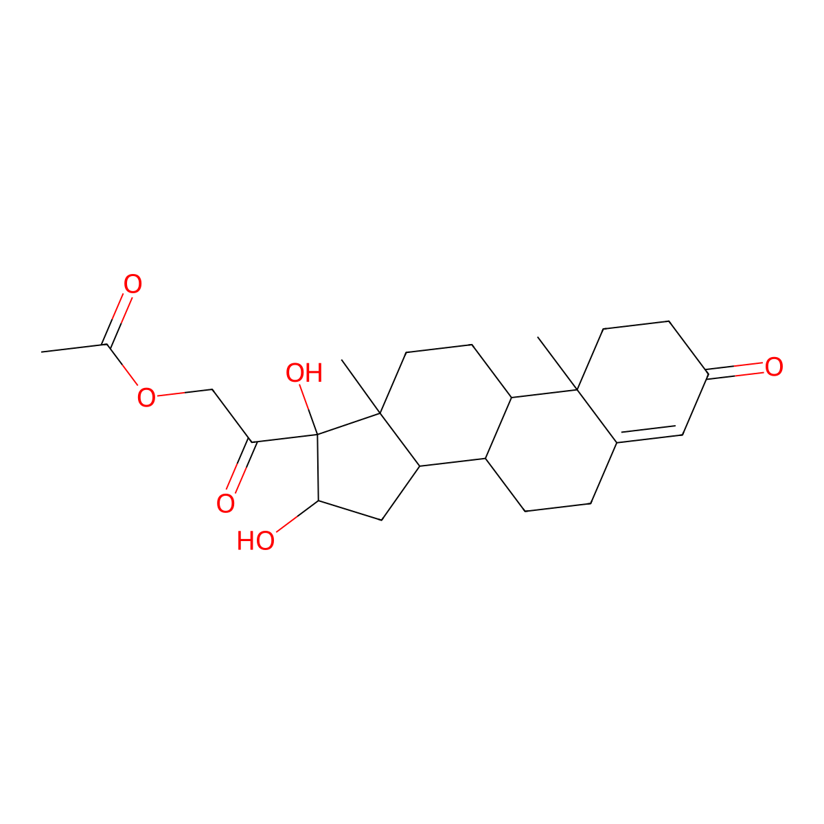 2-((8R,9S,10R,13S,14S,16R,17S)-16,17-dihydroxy-10,13-dimethyl-3-oxo-2,3,6,7,8,9,10,11,12,13,14,15,16,17-tetradecahydro-1H-cyclopenta[a]phenanthren-17-yl)-2-oxoethyl acetate molecular structure, CAS 38522-55-3
