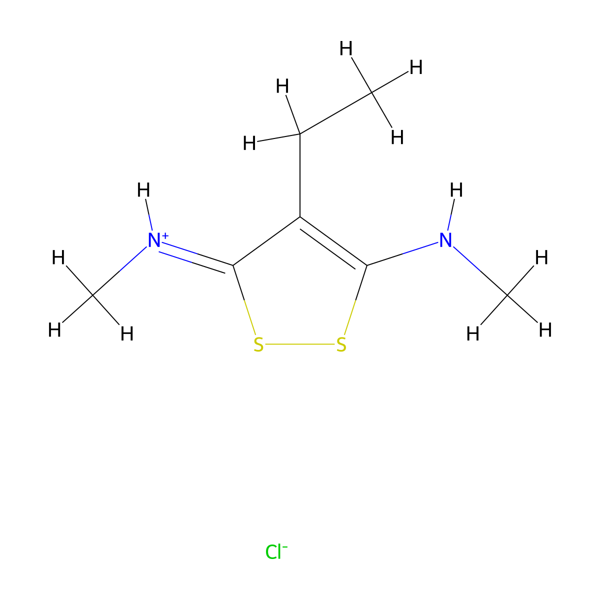 3,5-Bis(methylamino)-4-ethyl-1,2-dithiolium chloride molecular structure, CAS 38534-89-3
