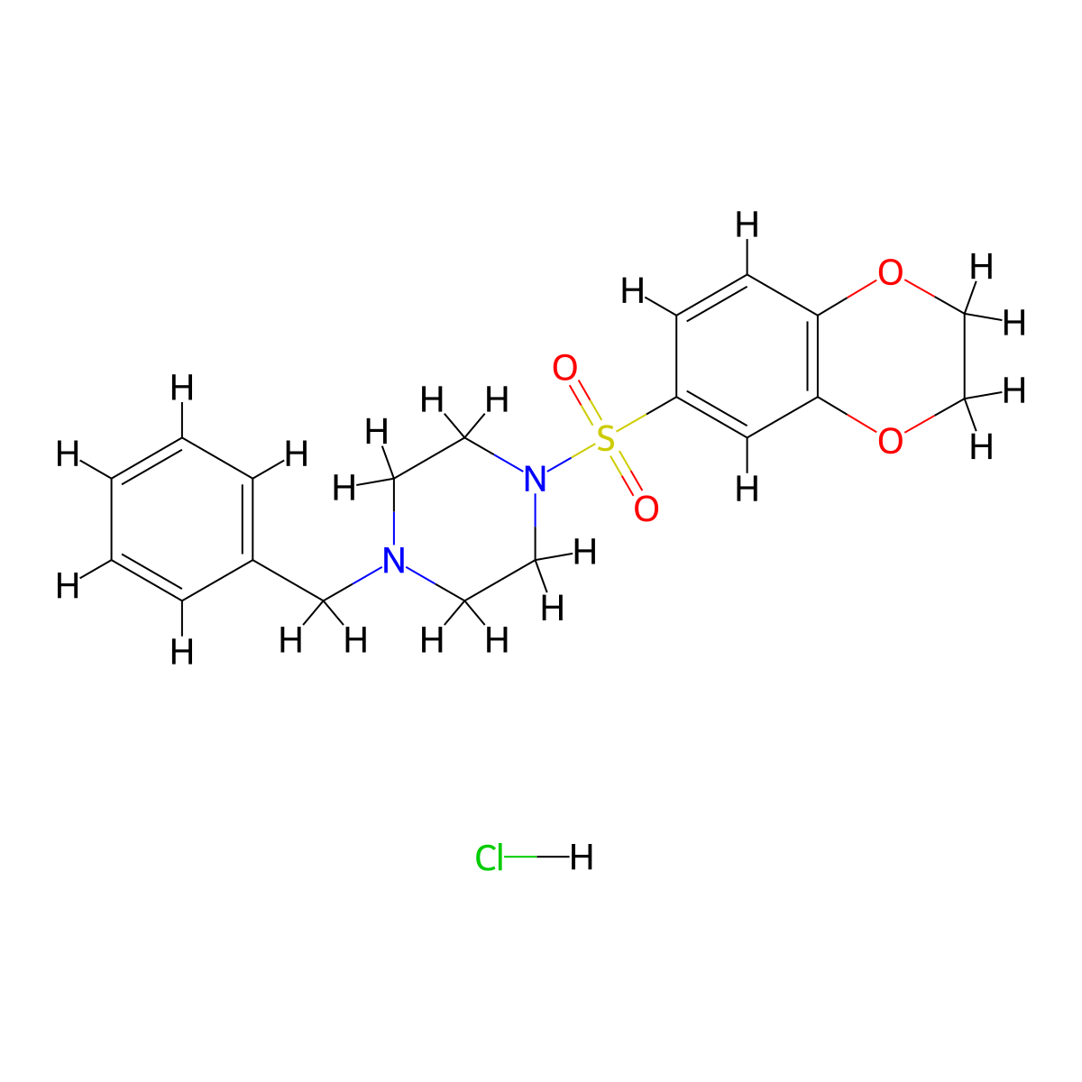 1-Benzyl-4-((2,3-dihydrobenzo[b][1,4]dioxin-6-yl)sulfonyl)piperazine hydrochloride molecular structure, CAS 385371-18-6