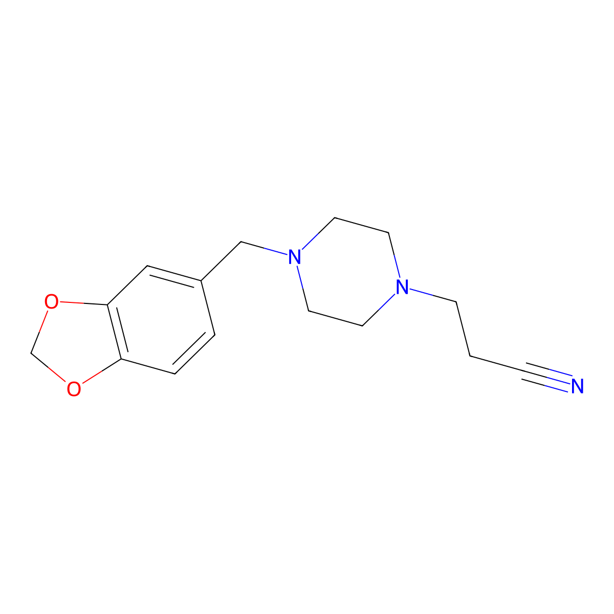 3-[4-(1,3-Benzodioxol-5-ylmethyl)piperazin-1-yl]propanenitrile molecular structure, CAS 385371-21-1