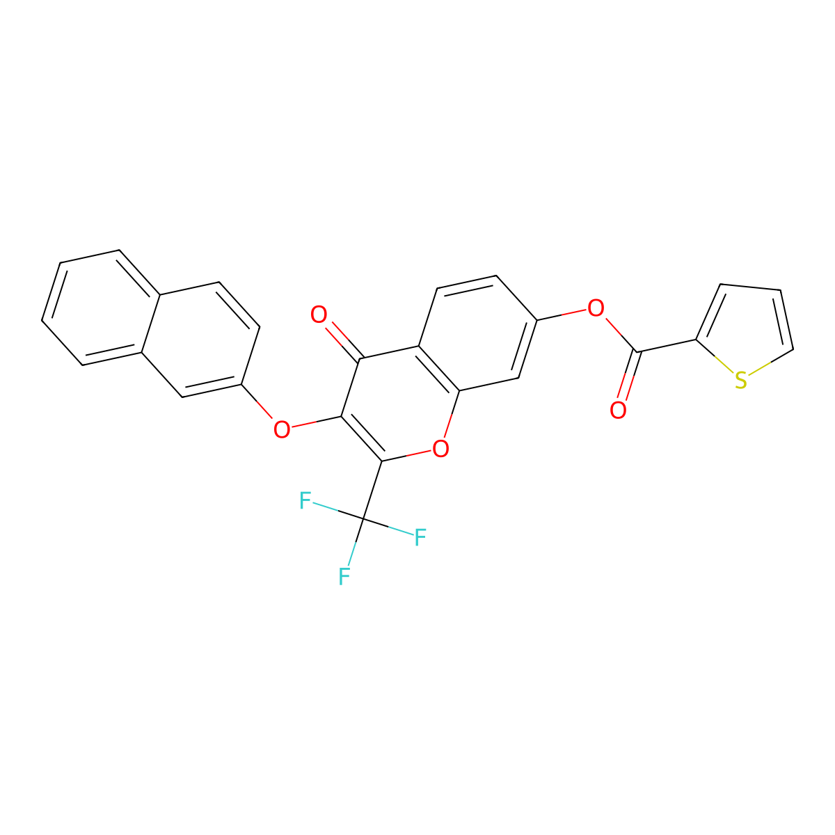 3-(2-naphthyloxy)-4-oxo-2-(trifluoromethyl)-4H-chromen-7-yl 2-thiophenecarboxylate molecular structure, CAS 385372-96-3