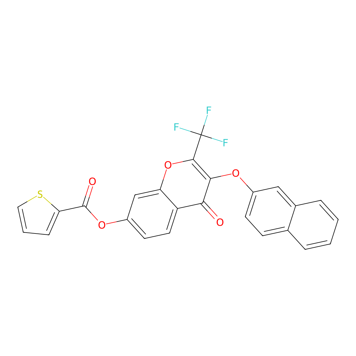 3-(2-naphthyloxy)-4-oxo-2-(trifluoromethyl)-4H-chromen-7-yl 2-thiophenecarboxylate molecular structure, CAS 385372-96-3