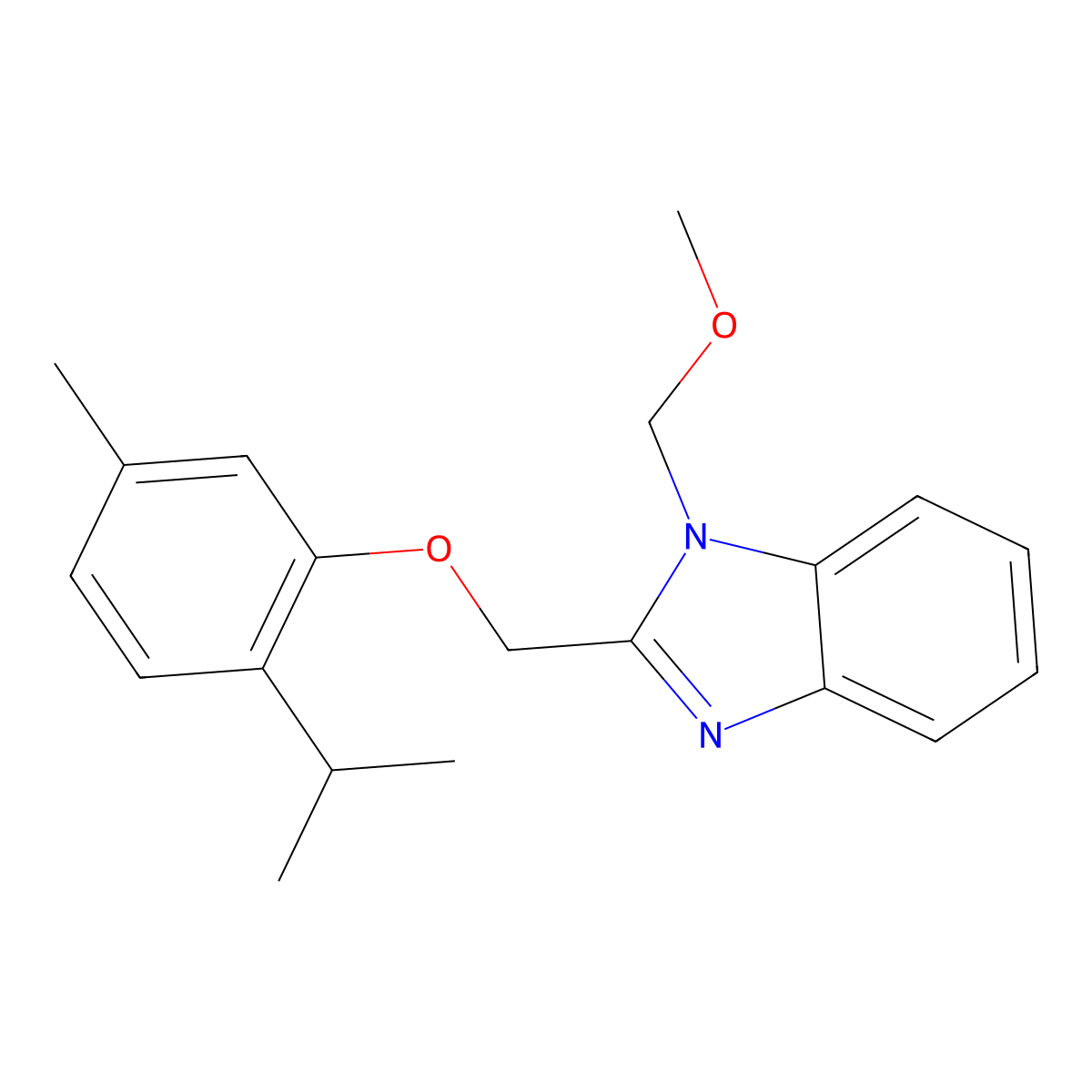1-(Methoxymethyl)-2-[(5-methyl-2-propan-2-ylphenoxy)methyl]benzimidazole molecular structure, CAS 385373-79-5
