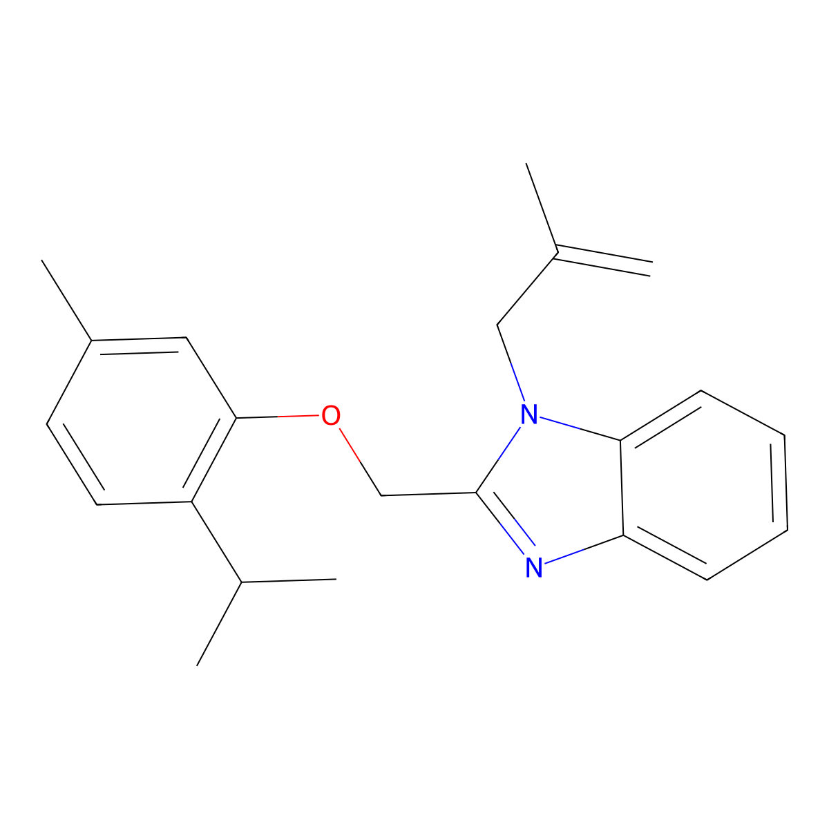 2-[(5-Methyl-2-propan-2-ylphenoxy)methyl]-1-(2-methylprop-2-enyl)benzimidazole molecular structure, CAS 385373-92-2