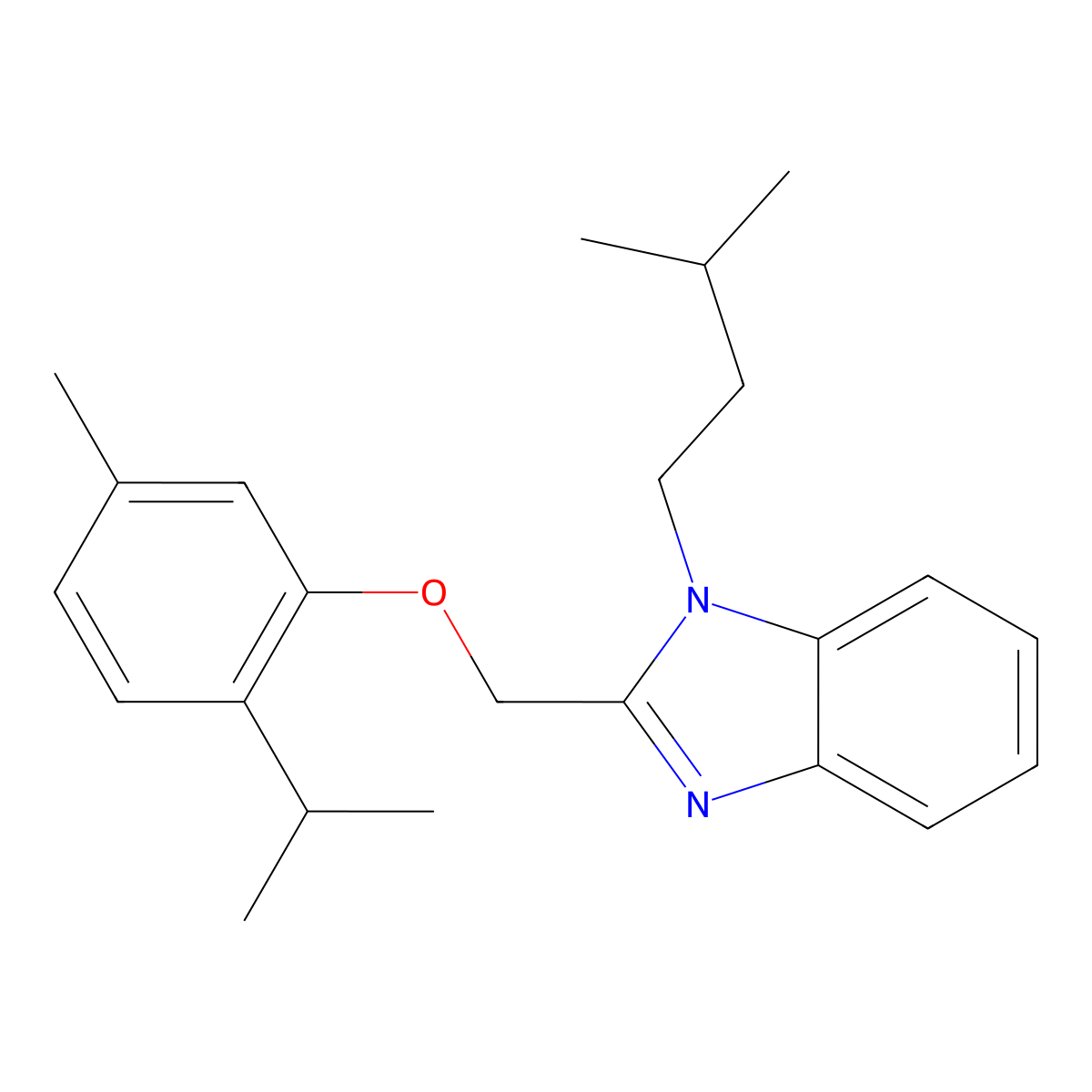 1-(3-Methylbutyl)-2-[(5-methyl-2-propan-2-ylphenoxy)methyl]benzimidazole molecular structure, CAS 385373-93-3