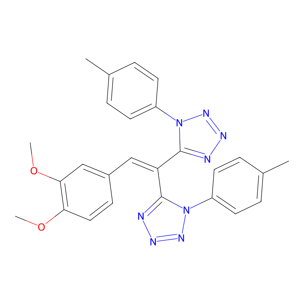 5-[2-(3,4-Dimethoxyphenyl)-1-[1-(4-methylphenyl)tetrazol-5-yl]ethenyl]-1-(4-methylphenyl)tetrazole molecular structure, CAS 385374-13-0