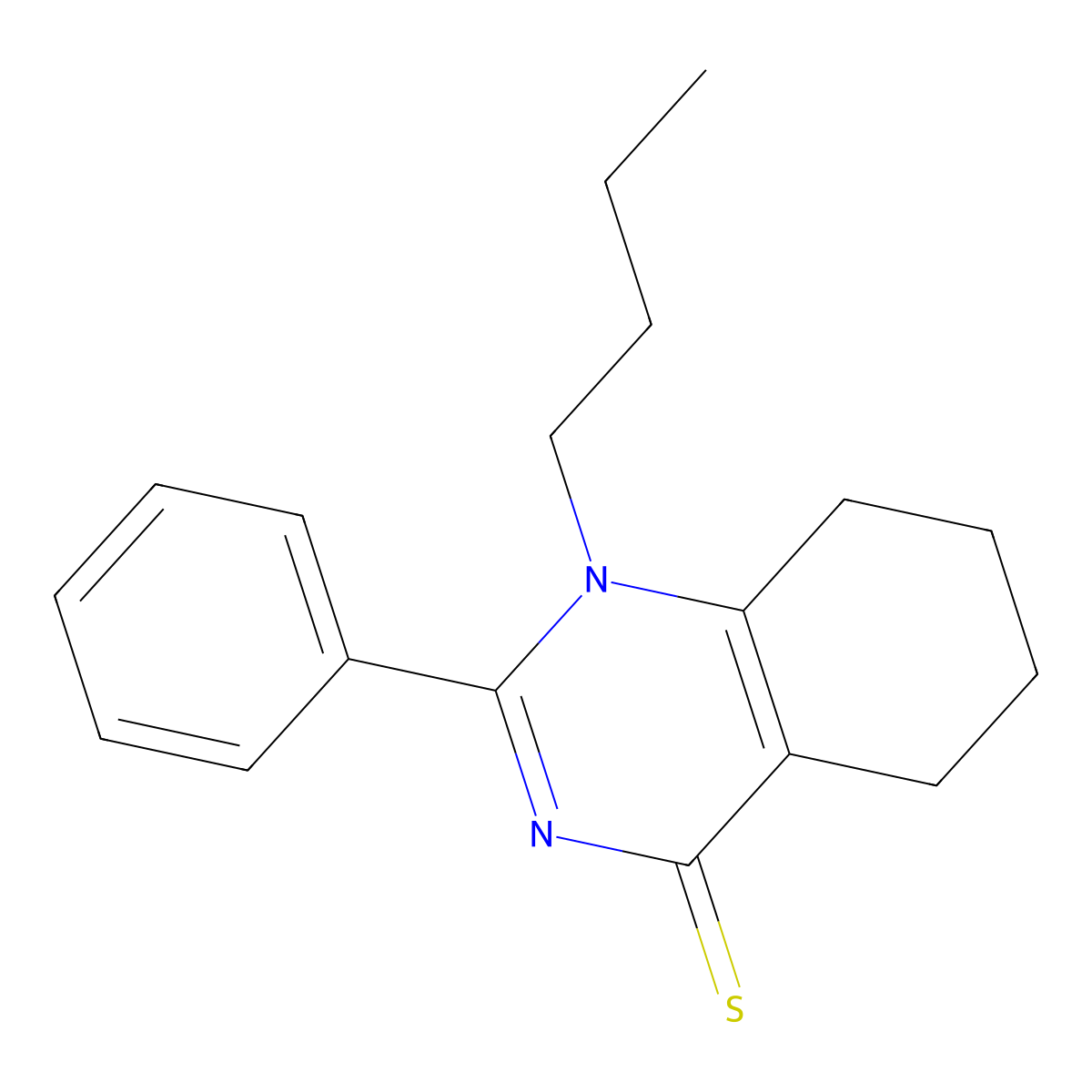 1-butyl-2-phenyl-5,6,7,8-tetrahydro-4(1H)-quinazolinethione molecular structure, CAS 385374-25-4