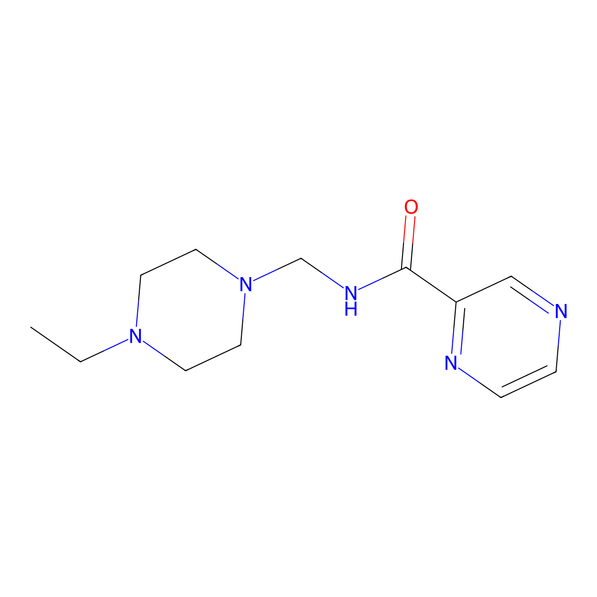 N-[(4-ethylpiperazin-1-yl)methyl]pyrazine-2-carboxamide molecular structure, CAS 385374-36-7