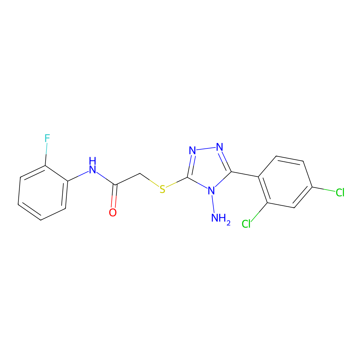 2-{[4-amino-5-(2,4-dichlorophenyl)-4H-1,2,4-triazol-3-yl]sulfanyl}-N-(2-fluorophenyl)acetamide molecular structure, CAS 385375-10-0