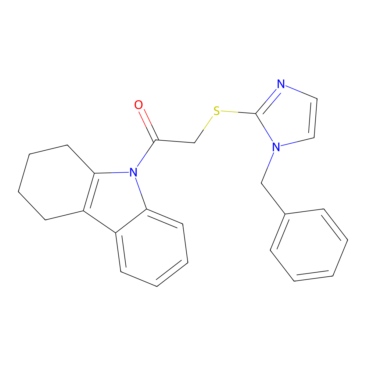 2-(1-Benzylimidazol-2-yl)sulfanyl-1-(1,2,3,4-tetrahydrocarbazol-9-yl)ethanone molecular structure, CAS 385375-14-4