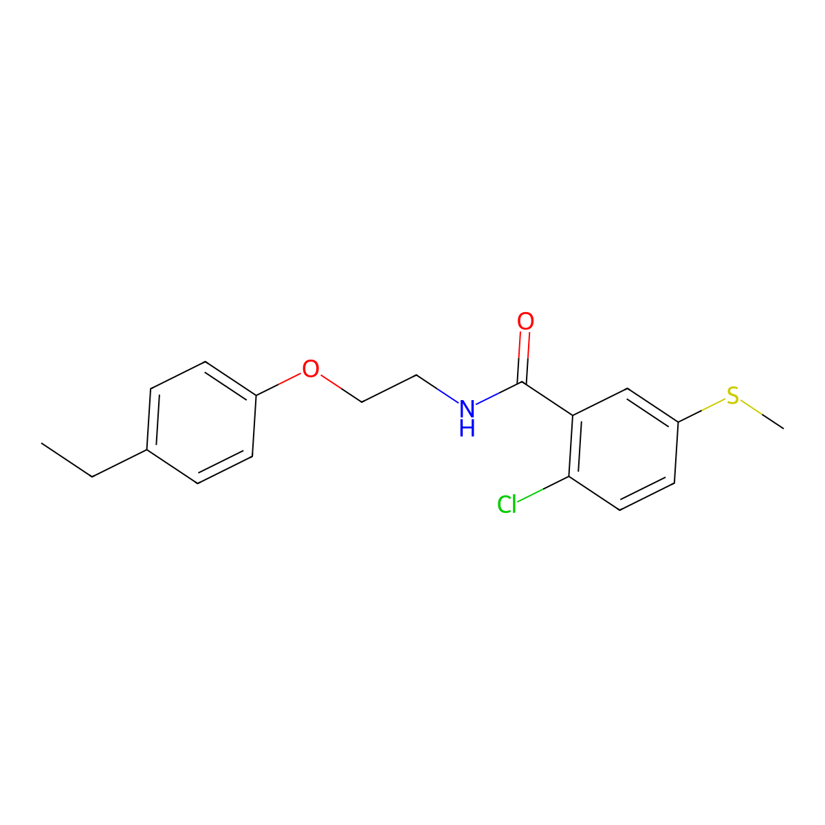 2-chloro-N-[2-(4-ethylphenoxy)ethyl]-5-methylsulfanylbenzamide molecular structure, CAS 385375-15-5
