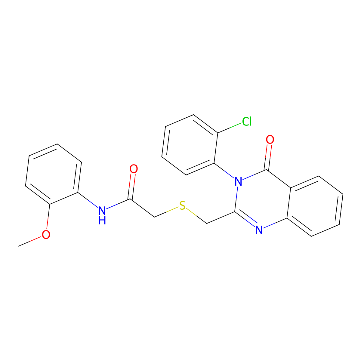 2-[[3-(2-chlorophenyl)-4-oxoquinazolin-2-yl]methylsulfanyl]-N-(2-methoxyphenyl)acetamide molecular structure, CAS 385375-17-7