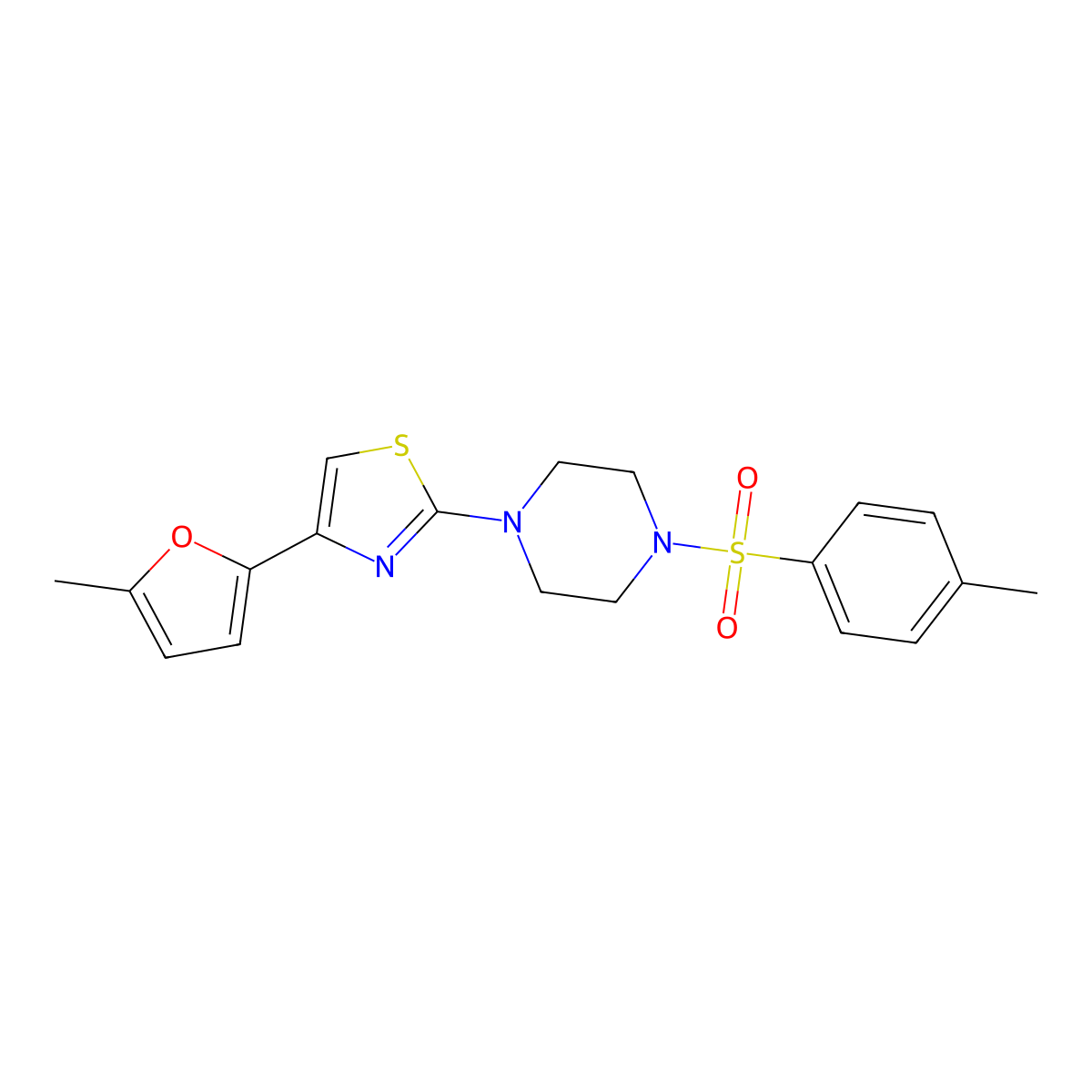 4-(5-Methylfuran-2-yl)-2-[4-(4-methylphenyl)sulfonylpiperazin-1-yl]-1,3-thiazole molecular structure, CAS 385375-22-4