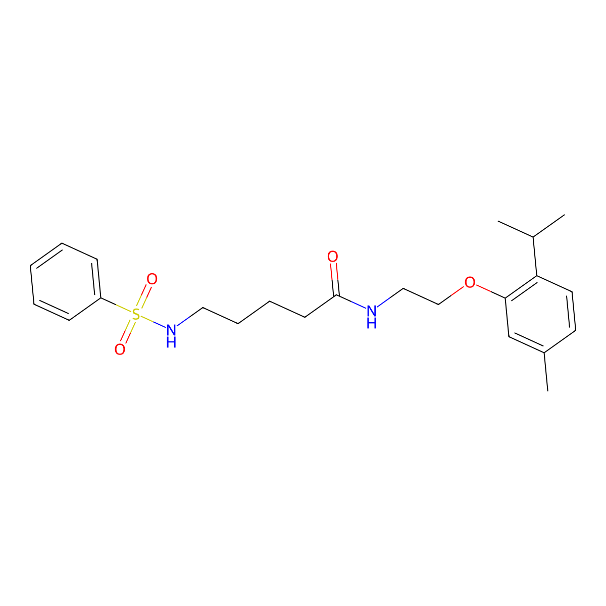 5-(benzenesulfonamido)-N-[2-(5-methyl-2-propan-2-ylphenoxy)ethyl]pentanamide molecular structure, CAS 385375-28-0