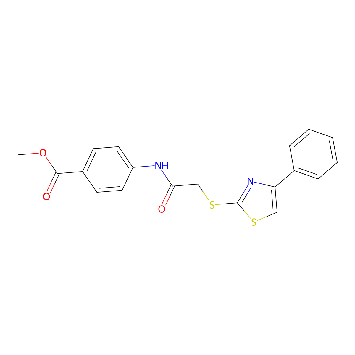 Methyl 4-({[(4-phenyl-1,3-thiazol-2-yl)sulfanyl]acetyl}amino)benzoate molecular structure, CAS 385375-32-6