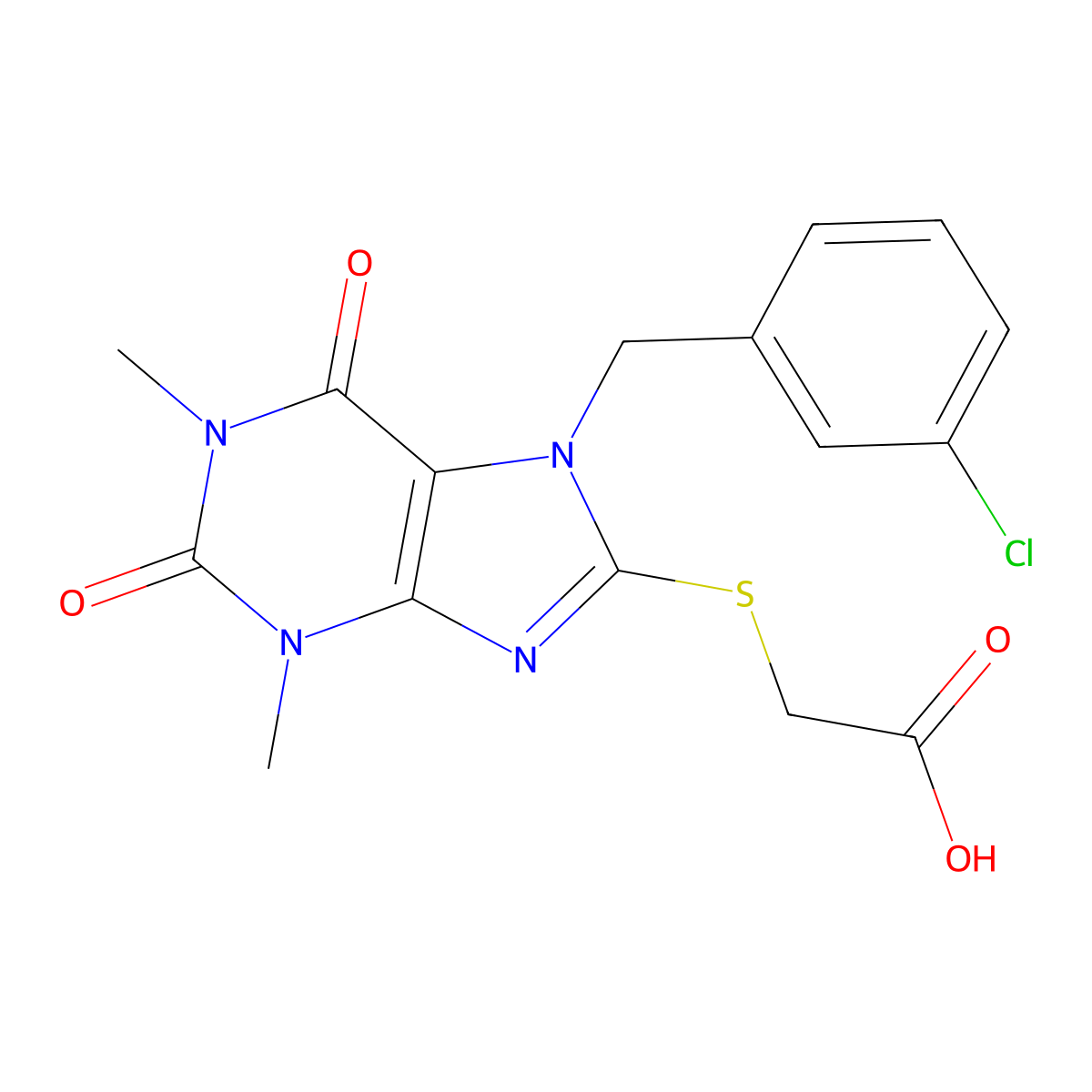 {[7-(3-chlorobenzyl)-1,3-dimethyl-2,6-dioxo-2,3,6,7-tetrahydro-1H-purin-8-yl]sulfanyl}acetic acid molecular structure, CAS 385376-10-3