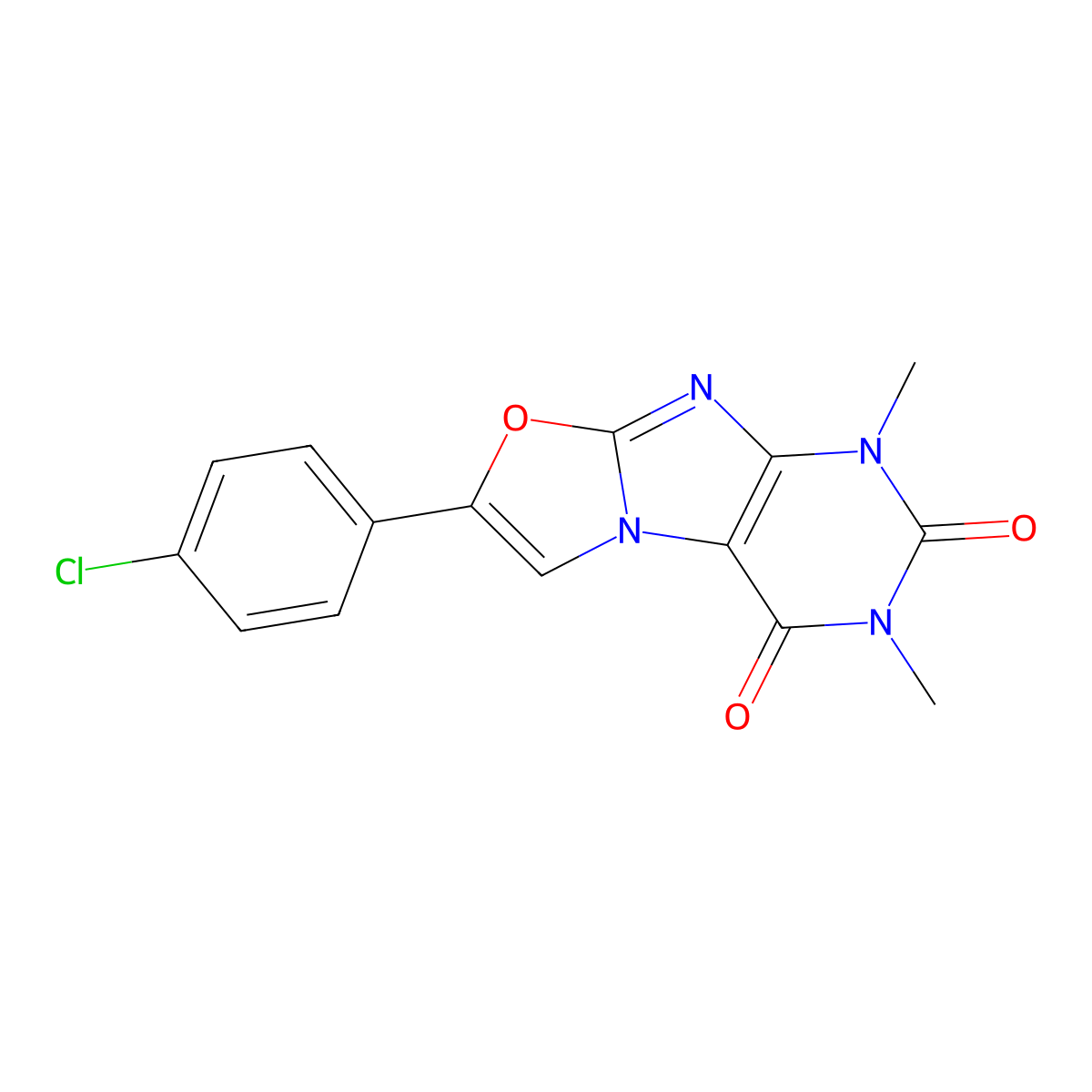 Oxazolo[2,3-f]purine-2,4(1H,3H)-dione, 7-(4-chlorophenyl)-1,3-dimethyl- molecular structure, CAS 385376-16-9