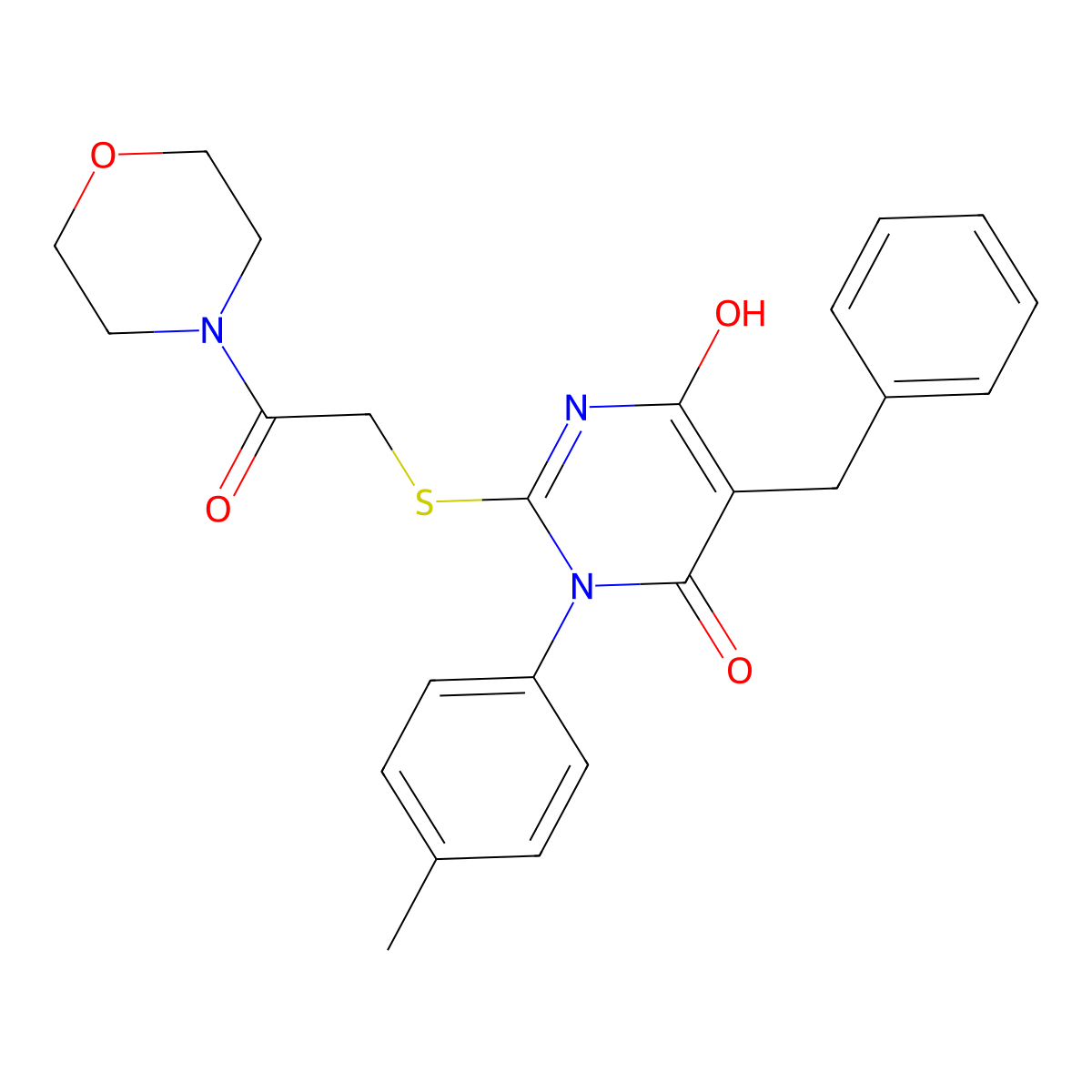 5-benzyl-6-hydroxy-3-(4-methylphenyl)-2-{[2-(morpholin-4-yl)-2-oxoethyl]sulfanyl}pyrimidin-4(3H)-one molecular structure, CAS 385377-00-4